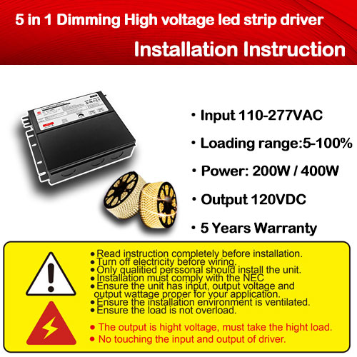 5 in 1 Dimming High voltage led strip dimmable  led J-box driver installation instruction