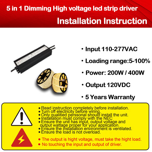 5 in 1 Dimming High voltage led strip dimmable  led Universal driver installation instruction